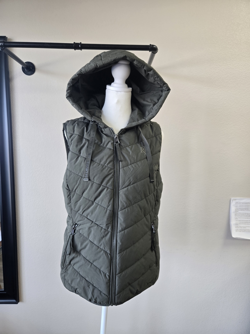 Lauren Ralph Lauren Olive Hooded Puffer Vest S